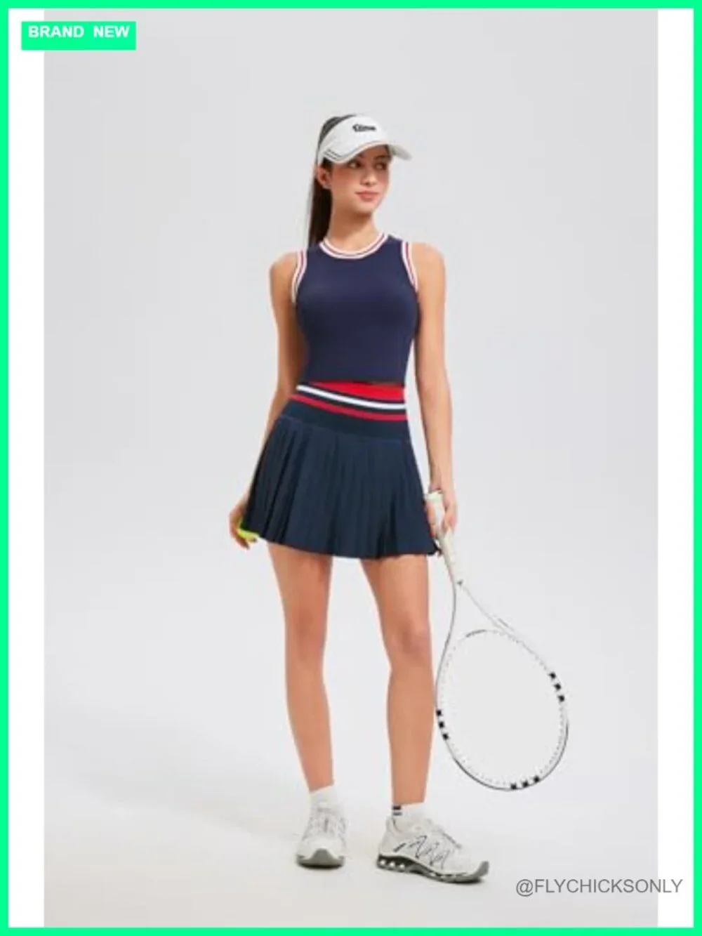 High Waisted Pleated Tennis Skirt Set with Built-in Bra and Pockets